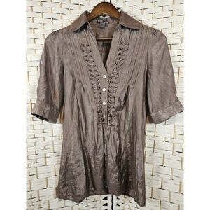 Poetry Clothing Womens Small Satin Ruffled Short Sleeve Blouse Formal Date Night